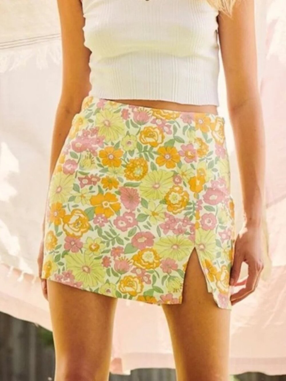 Ghanda Maeve Floral Linen / Cotton Mini Skirt - Size Small